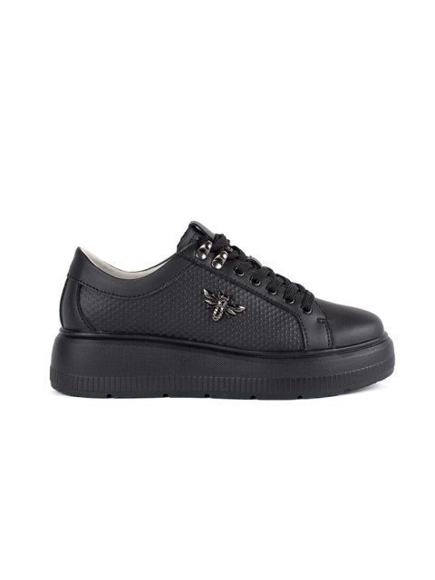 Skórzane czarne sneakersy na platformie - 39