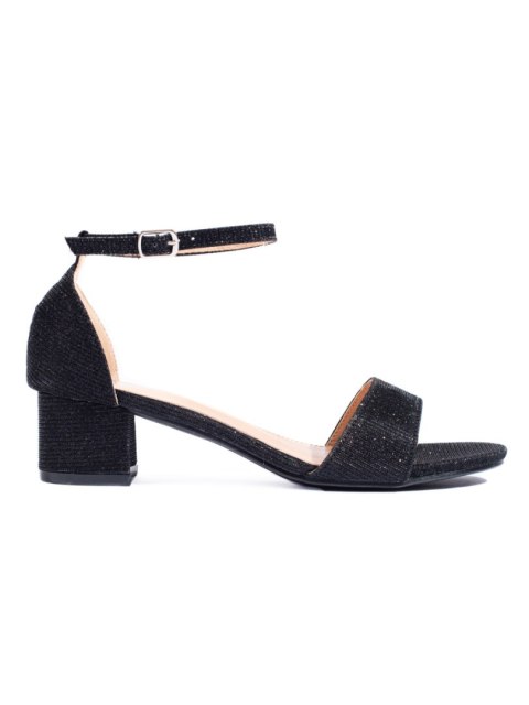 Eleganckie brokatowe sandały na niskim obcasie czarne - 37 Eleganckie brokatowe sandały na niskim obcasie czarne - 37