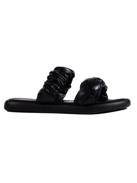 Stylowe czarne płaskie klapki damskie - 40 Stylowe czarne płaskie klapki damskie - 40