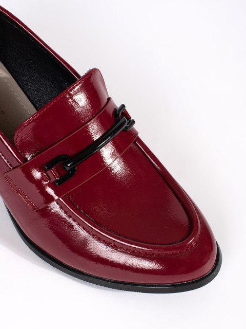 Bordowe półbuty loafersy damskie na obcasie - 38 Bordowe półbuty loafersy damskie na obcasie - 38