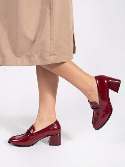 Bordowe półbuty loafersy damskie na obcasie - 38 Bordowe półbuty loafersy damskie na obcasie - 38