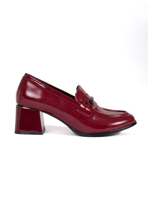 Bordowe półbuty loafersy damskie na obcasie - 38 Bordowe półbuty loafersy damskie na obcasie - 38
