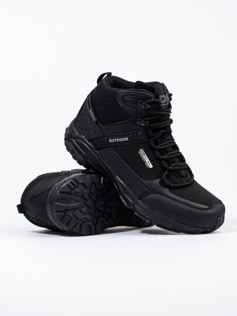 Sznurowane buty trekkingowe z wysoką cholewką męskie DK Softshell czarne - 44 Sznurowane buty trekkingowe z wysoką cholewką męskie DK Softshell czarne - 44
