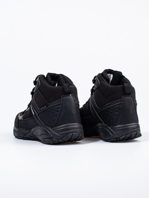 Sznurowane buty trekkingowe z wysoką cholewką męskie DK Softshell czarne - 44 Sznurowane buty trekkingowe z wysoką cholewką męskie DK Softshell czarne - 44