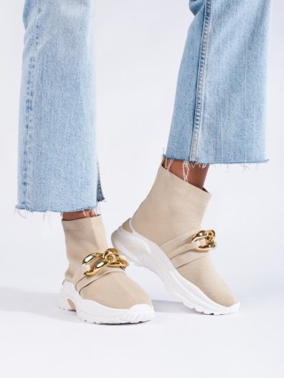 Sneakersy damskie ze skarpetą beżowe - 38
