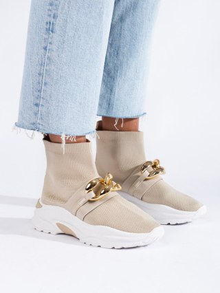 Sneakersy damskie ze skarpetą beżowe - 38