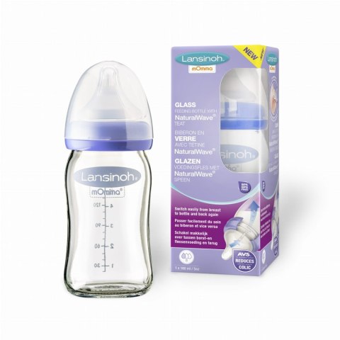 LANSINOH Szklana butelka do karmienia 160 ml + smoczek Natural/Wave LANSINOH Szklana butelka do karmienia 160 ml + smoczek Natural/Wave