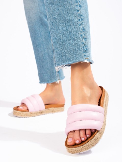 Damskie klapki espadryle na grubej podeszwie Vinceza różowe - 37