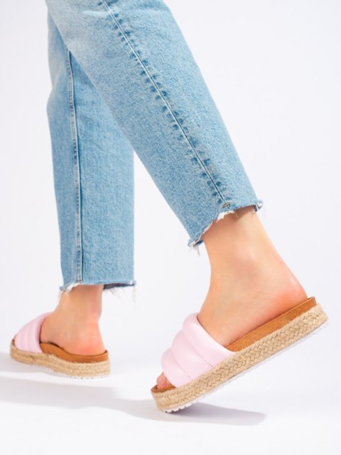 Damskie klapki espadryle na grubej podeszwie Vinceza różowe - 37