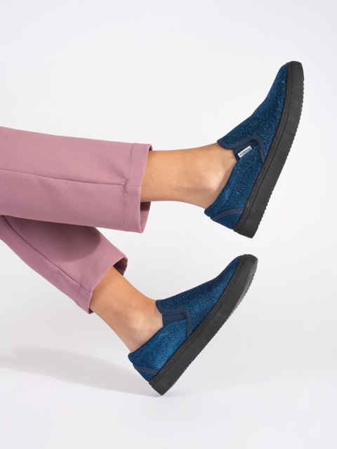 Niebieskie brokatowe trampki slip on - 37 Niebieskie brokatowe trampki slip on - 37