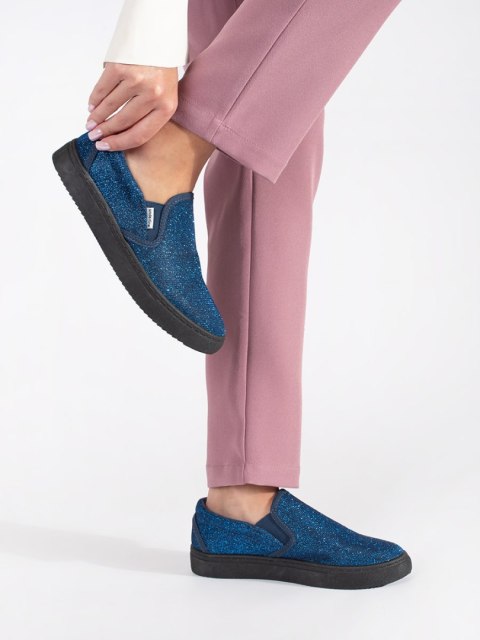 Niebieskie brokatowe trampki slip on - 37 Niebieskie brokatowe trampki slip on - 37