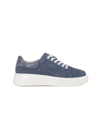 Niebieskie skórzane sneakersy na grubej podeszwie - 38