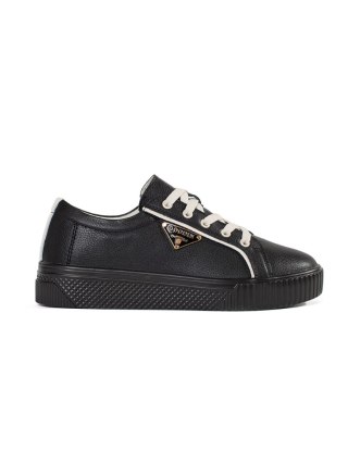 Skórzane czarne sneakersy na grubej podeszwie - 40