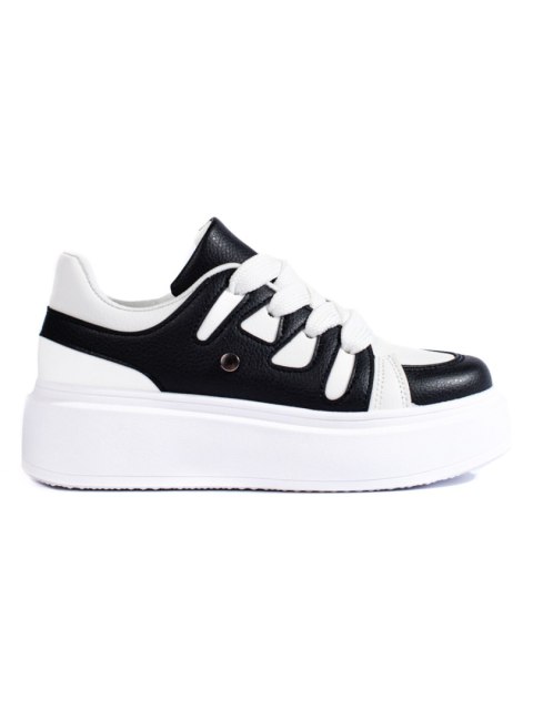 Czarno-białe sneakersy damskie na grubej podeszwie - 39 Czarno-białe sneakersy damskie na grubej podeszwie - 39