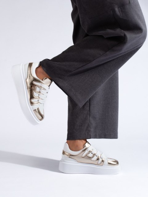 Sneakersy na wysokiej platformie złoto-białe - 39 Sneakersy na wysokiej platformie złoto-białe - 39