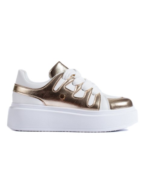 Sneakersy na wysokiej platformie złoto-białe - 39 Sneakersy na wysokiej platformie złoto-białe - 39
