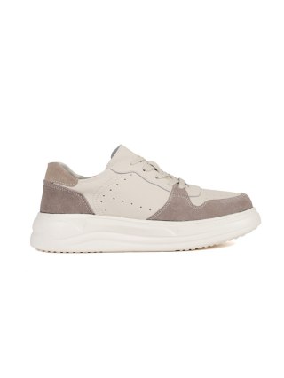 Beżowe skórzane sneakersy na platformie - 38