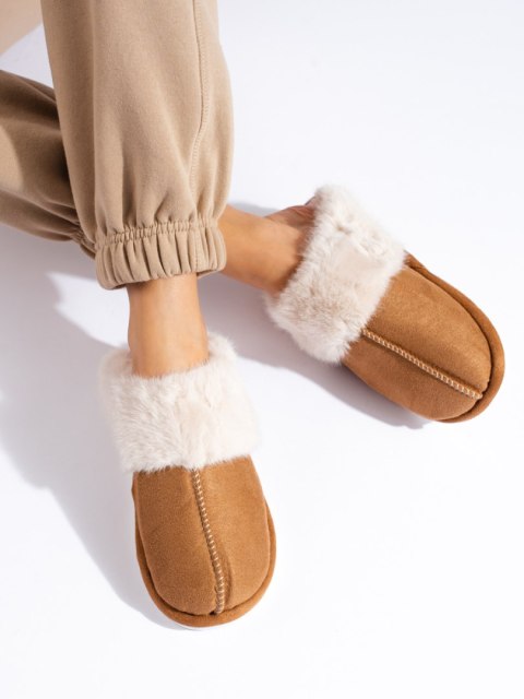Futrzane damskie kapcie camel - 36-37 Futrzane damskie kapcie camel - 36-37