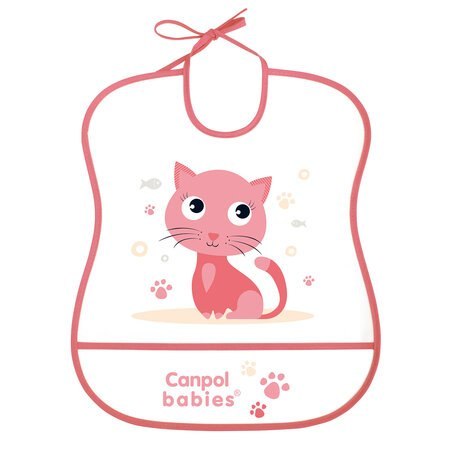 CANPOL 2/919 Śliniak plastikowy miękki - pink cat CANPOL 2/919 Śliniak plastikowy miękki - pink cat