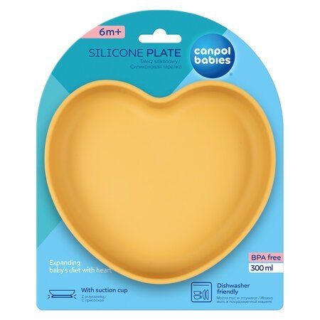 CANPOL 80/309 Silikonowy talerz z przyssawką SERCE żółty CANPOL 80/309 Silikonowy talerz z przyssawką SERCE żółty