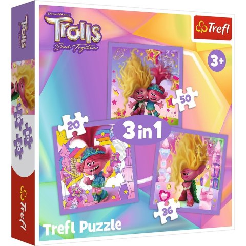 TREFL 34870 Puzzle 3w1 Poznaj wesołe Trolle TREFL 34870 Puzzle 3w1 Poznaj wesołe Trolle