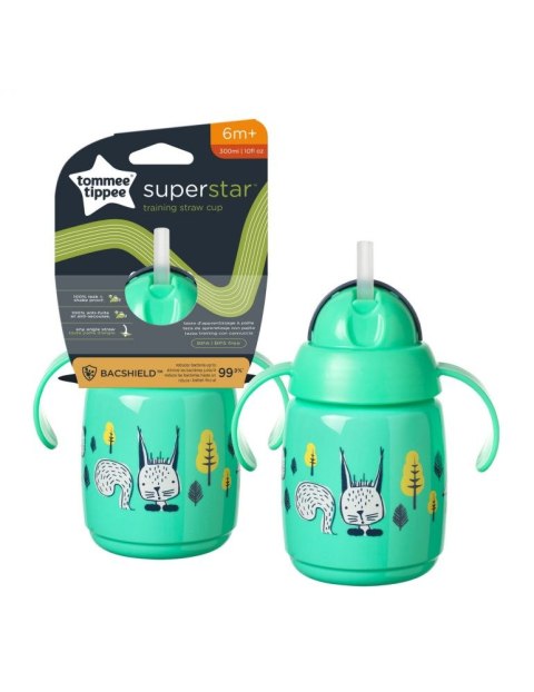 TT 447830 Kubek ze słomką i uchwytami Superstar 300ml. 6m+ zielony TT 447830 Kubek ze słomką i uchwytami Superstar 300ml. 6m+ zielony