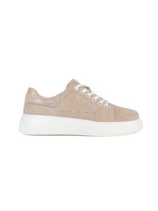 Beżowe skórzane sneakersy na grubej podeszwie - 40