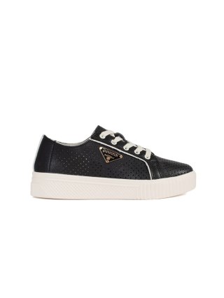 Czarne skórzane sneakersy na platformie - 39