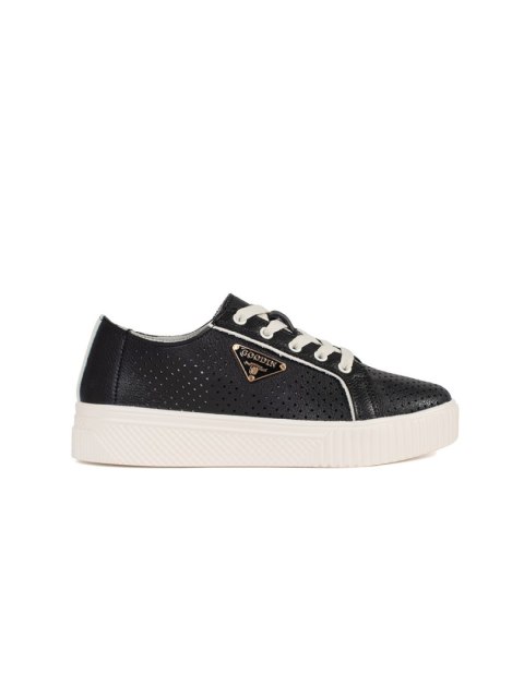 Czarne skórzane sneakersy na platformie - 39 Czarne skórzane sneakersy na platformie - 39