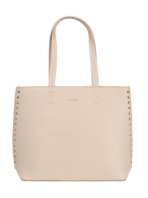 Duża beżowa torebka shopper z ćwiekami - one size Duża beżowa torebka shopper z ćwiekami - one size