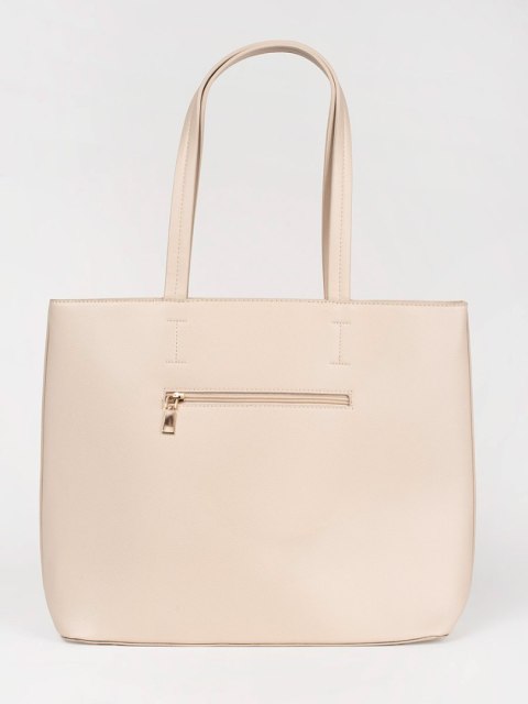 Duża beżowa torebka shopper z ćwiekami - one size Duża beżowa torebka shopper z ćwiekami - one size
