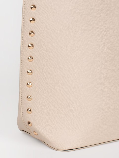 Duża beżowa torebka shopper z ćwiekami - one size Duża beżowa torebka shopper z ćwiekami - one size