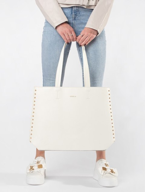 Duża biała torebka shopper z ćwiekami - one size