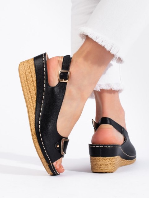 Czarne sandały na niskiej koturnie espadryle - 39 Czarne sandały na niskiej koturnie espadryle - 39