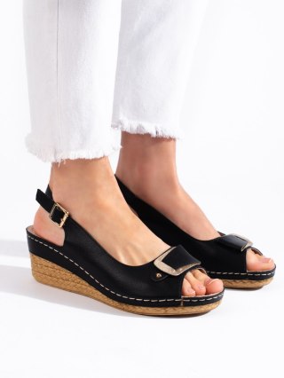 Czarne sandały na niskiej koturnie espadryle - 40