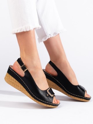 Czarne sandały na niskiej koturnie espadryle - 40