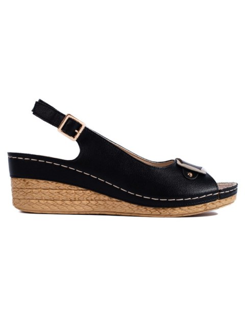 Czarne sandały na niskiej koturnie espadryle - 40 Czarne sandały na niskiej koturnie espadryle - 40