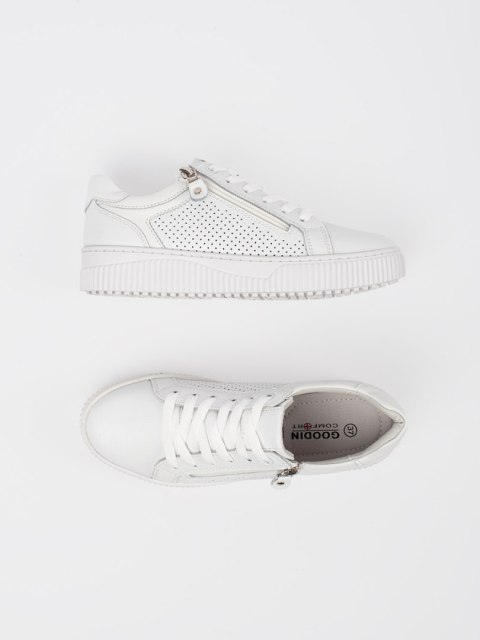 Białe sneakersy na platformie ze skóry naturalnej - 36 Białe sneakersy na platformie ze skóry naturalnej - 36