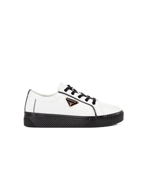 Skórzane biało-czarne sneakersy na grubej podeszwie - 39 Skórzane biało-czarne sneakersy na grubej podeszwie - 39