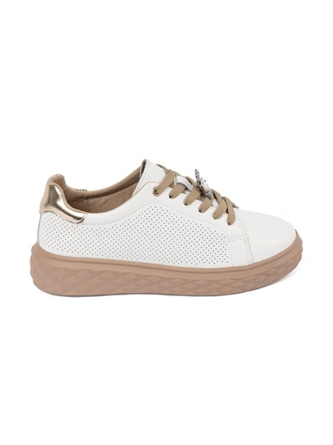 Biało-beżowe sneakersy z przypinką skórzane Sergio Leone - 40 Biało-beżowe sneakersy z przypinką skórzane Sergio Leone - 40