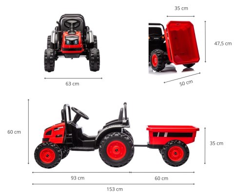 MILLY MALLY 5741 Pojazd na akumulator Traktor z przyczepą Farmer Red