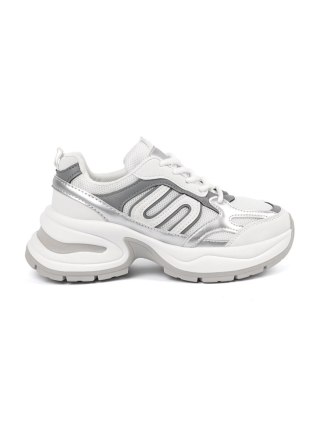 Białe damskie sneakersy ze srebrnymi wstawkami - 39