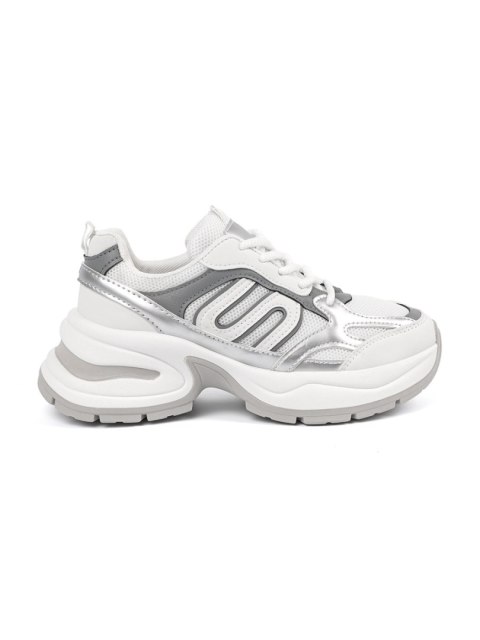 Białe damskie sneakersy ze srebrnymi wstawkami - 39 Białe damskie sneakersy ze srebrnymi wstawkami - 39