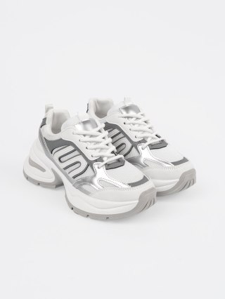 Białe damskie sneakersy ze srebrnymi wstawkami - 40