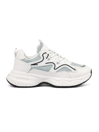 Biało zielone sneakersy z ozdobnymi wstawkami - 37