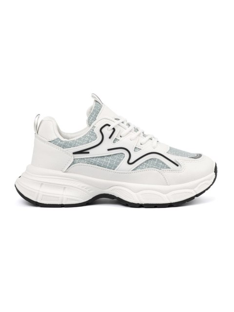 Biało zielone sneakersy z ozdobnymi wstawkami - 37 Biało zielone sneakersy z ozdobnymi wstawkami - 37