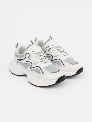 Biało zielone sneakersy z ozdobnymi wstawkami - 37