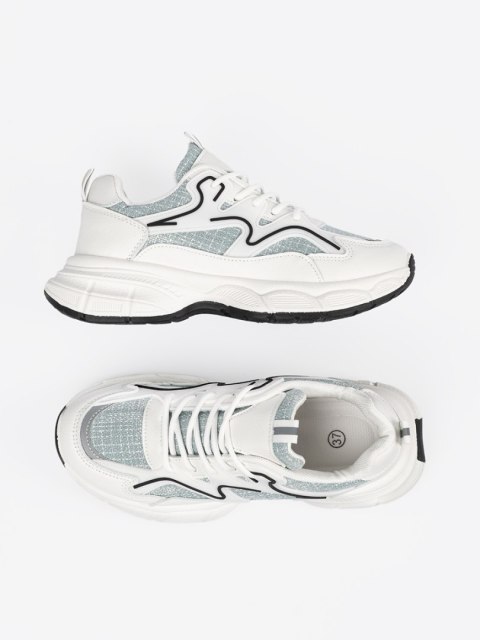 Biało zielone sneakersy z ozdobnymi wstawkami - 37 Biało zielone sneakersy z ozdobnymi wstawkami - 37