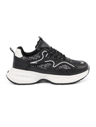 Czarne sneakersy damskie z ozdobnymi wstawkami - 36