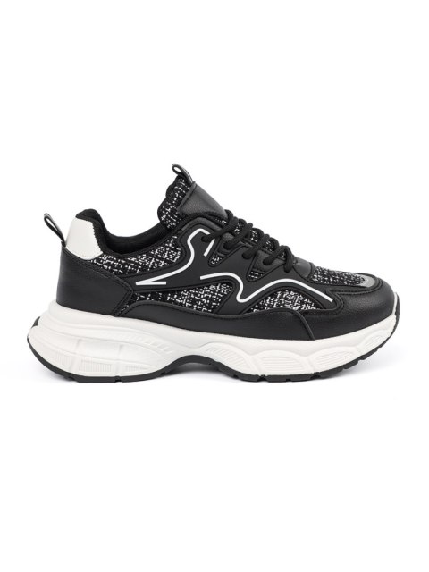 Czarne sneakersy damskie z ozdobnymi wstawkami - 36 Czarne sneakersy damskie z ozdobnymi wstawkami - 36